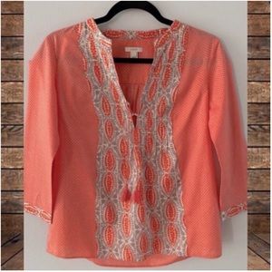 J.Crew Tie Up Tassel Front Blouse Sz 4 100% Cotton
